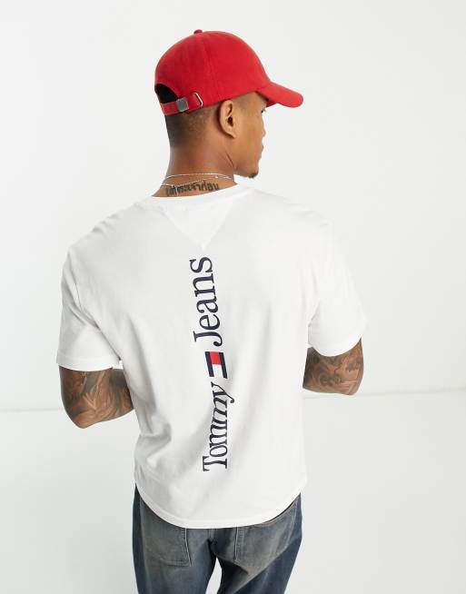 Tommy Jeans - T-shirt met klassieke pasvorm en lineair logo op de achterkant in wit