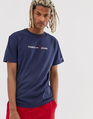Tommy Jeans - T-shirt met klein tekstlogo in marineblauw