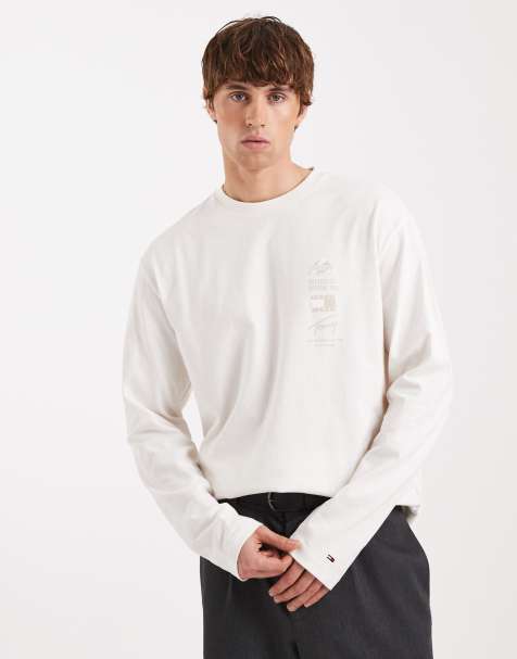 Tommy Jeans - T-shirt met lange mouwen en logo in wit met wassing - view 1