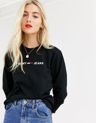 Tommy Jeans - T-shirt met lange mouwen en logo-Zwart