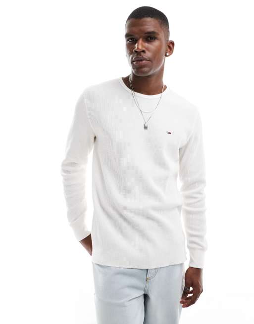 Tommy Jeans - T-shirt met lange mouwen en wafelstructuur in gebroken wit