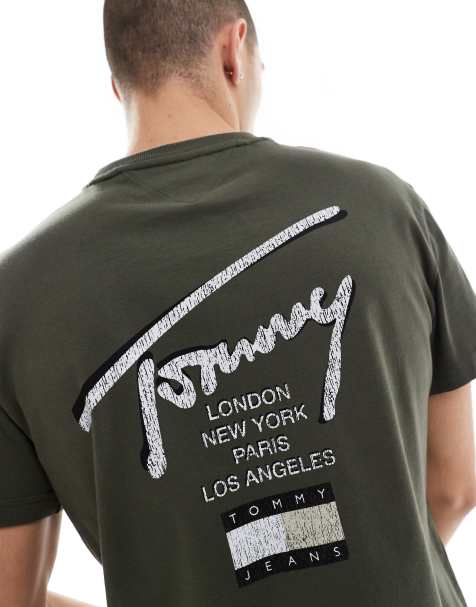 Tommy Jeans - T-shirt met normale pasvorm en geschreven logo op de achterkant in olijfgroen en wit - view 1