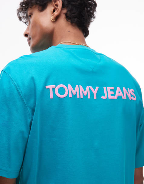 Tommy Jeans - T-shirt met oversized logo-achtergrondprint in turquoise - view 1