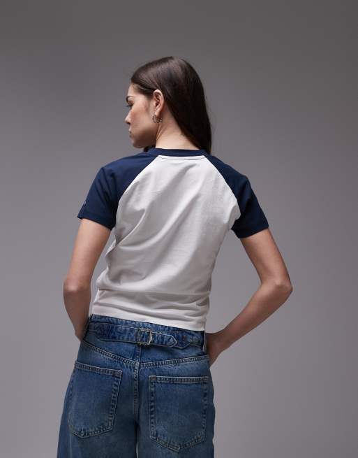 Tommy Jeans - T-shirt met raglanmouwen in wit en marineblauw, 3 van 4
