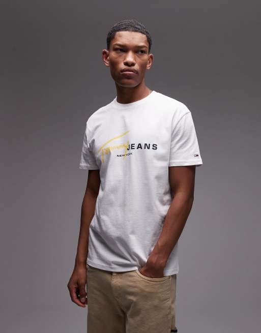 Tommy Jeans - T-shirt met signatuur-logo in wit en geel, 4 van 4