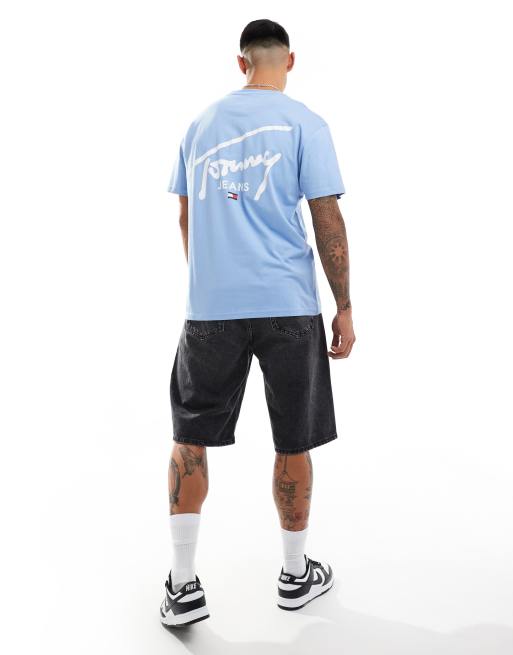 Tommy Jeans - T-shirt met signatuur-logoprint op de achterkant in vaalblauw
