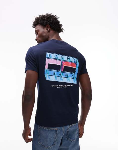 Tommy Jeans - T-shirt met vervaagde vlagprint in marineblauw - view 1