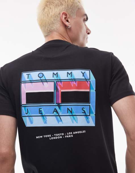 Tommy Jeans - T-shirt met vervaagde vlagprint op de achterkant in zwart - view 1
