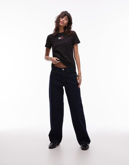 Tommy Jeans - T-shirt met vlag met strass in zwart, 3 van 4