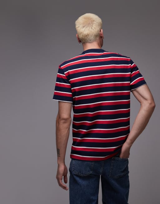 Tommy Jeans - T-shirt met wafelstructuur in marineblauw, rood, wit gestreept, 4 van 4