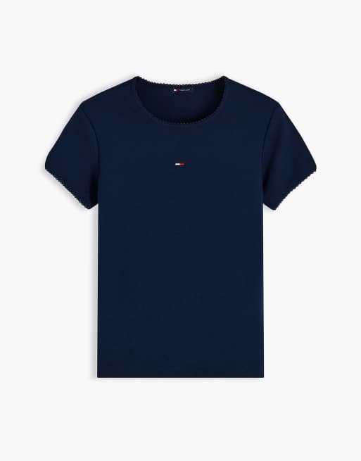 Tommy Jeans T-Shirt mit Picot-Besatz, schmal geschnitten, in Dunkelblau, 5 von 6