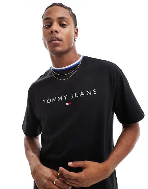 Tommy Jeans - T-shirt nera con logo lineare e profili a contrasto - view 1
