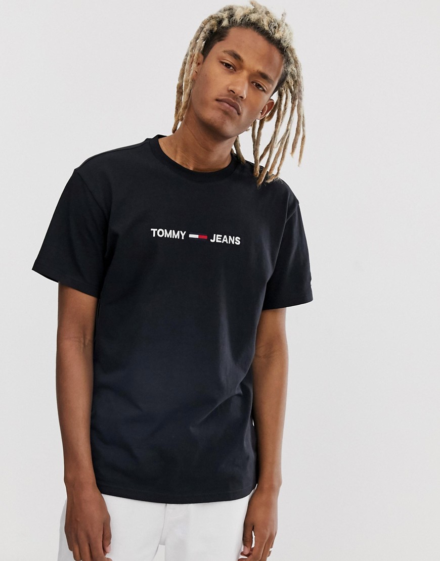 Tommy Jeans - T-shirt nera con piccolo logo scritto-Nero