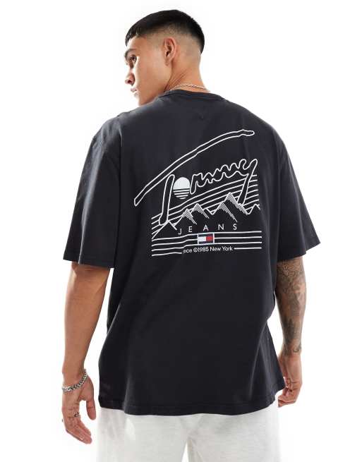 Tommy Jeans - T-shirt nera con stampa sul retro di montagne
