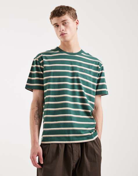 Tommy Jeans – T-shirt o luźnym kroju w zielone paski - view 1