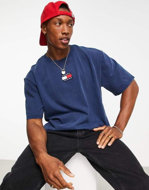 Tommy Jeans - T-shirt oversize blu navy con etichetta del logo