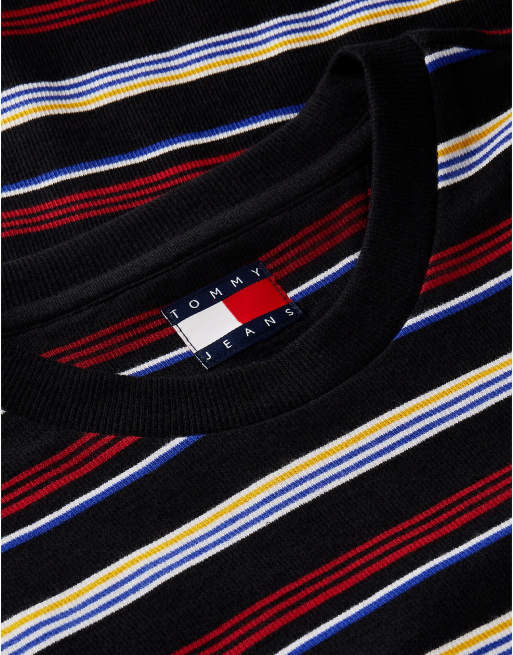 Tommy Jeans t-shirt oversize en jersey à rayures avec badge, noir, 6 de 6