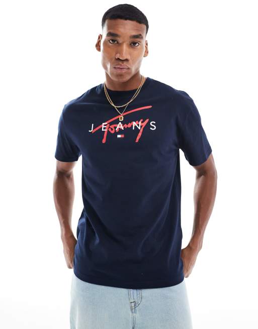 Tommy Jeans - T-shirt ras de cou à logo signature - Bleu