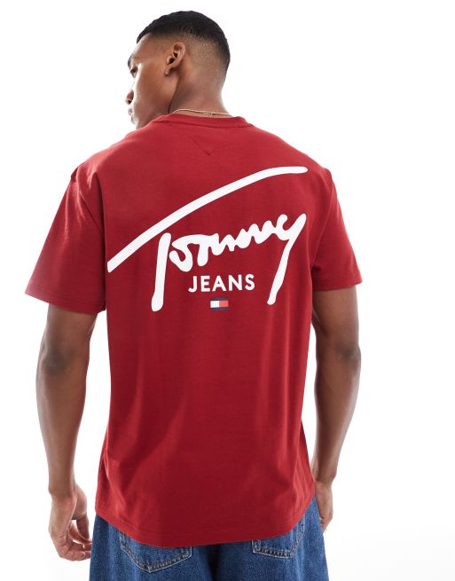 Tommy Jeans - T-shirt ras de cou à logo signature - Marron rouge