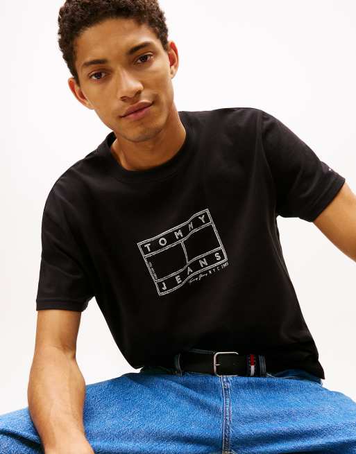 Tommy Jeans - T-shirt ras de cou à logo tampon - Noir