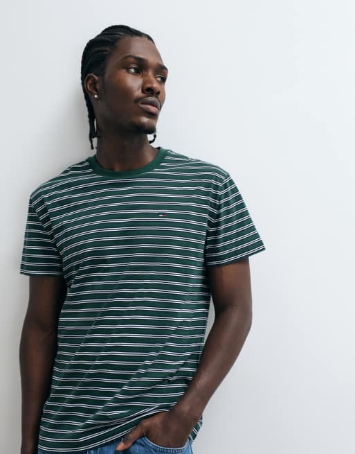 Tommy Jeans - T-shirt rayé à logo drapeau - Vert foncé, 5 de 5