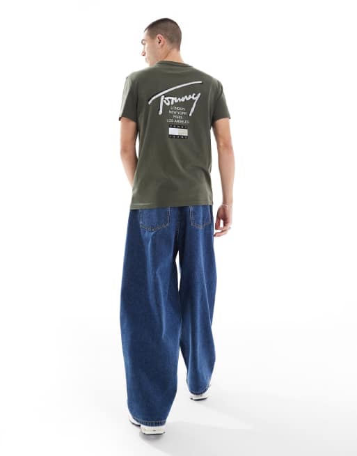 Tommy Jeans - T-shirt regular fit verde oliva e bianca con firma stampata sul retro, 2 di 4