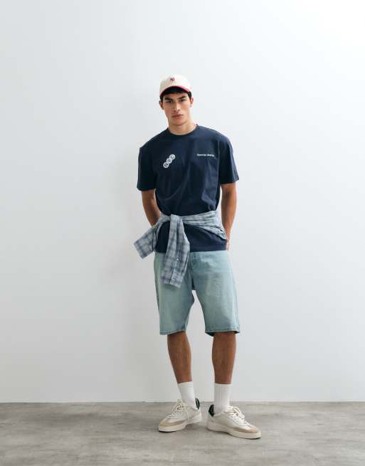 Tommy Jeans t-shirt relaxed fit blu navy con grafica sul retro e logo subway, 5 di 5