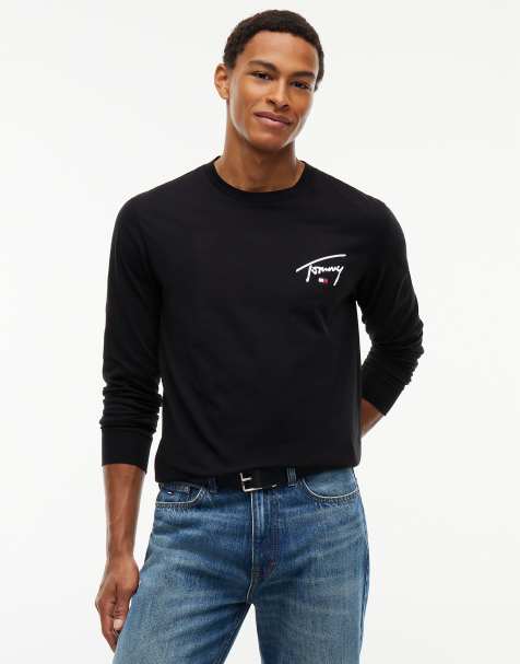 Tommy Jeans t-shirt slim à manches longues à logo signature noir - view 1