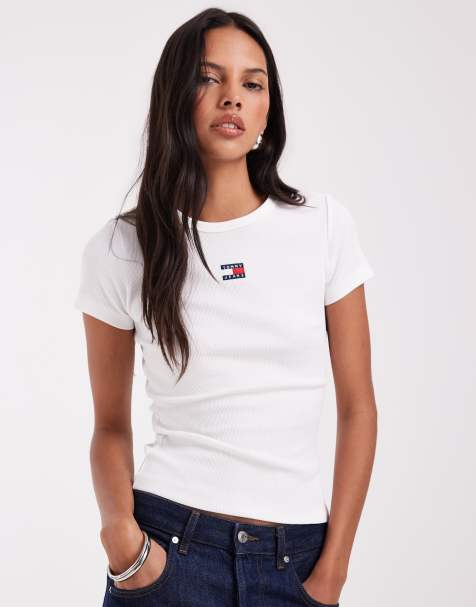 Tommy Jeans - T-shirt slim beige tono su tono con stemma - view 1