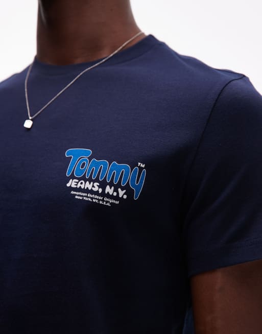 Tommy Jeans - T-shirt slim blu navy con logo in rilievo sul petto, 5 di 5
