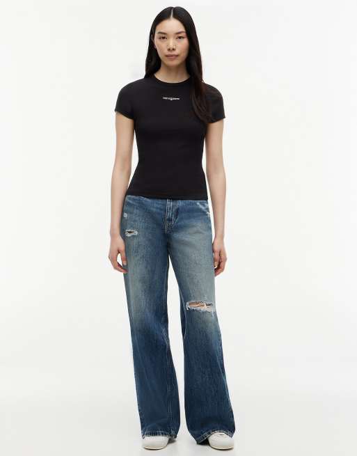 Tommy Jeans - T-shirt slim côtelé à logo - Noir, 2 de 6