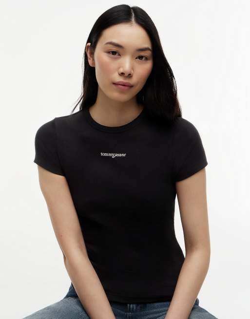 Tommy Jeans - T-shirt slim côtelé à logo - Noir, 3 de 6