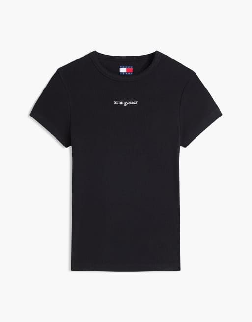 Tommy Jeans - T-shirt slim côtelé à logo - Noir, 5 de 6