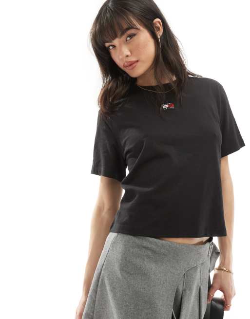 Tommy Jeans - T-shirt squadrata nera con stemma