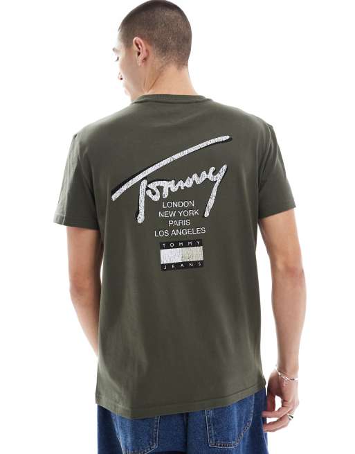 Tommy Jeans - T-shirt standard avec imprimé signature au dos - Vert olive/blanc, 4 de 4