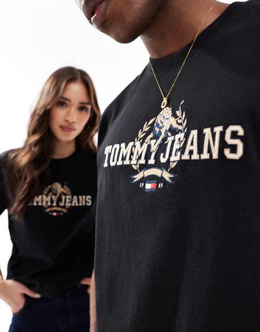 Tommy Jeans - T-shirt unisex nera con grafica stile college, 3 di 4