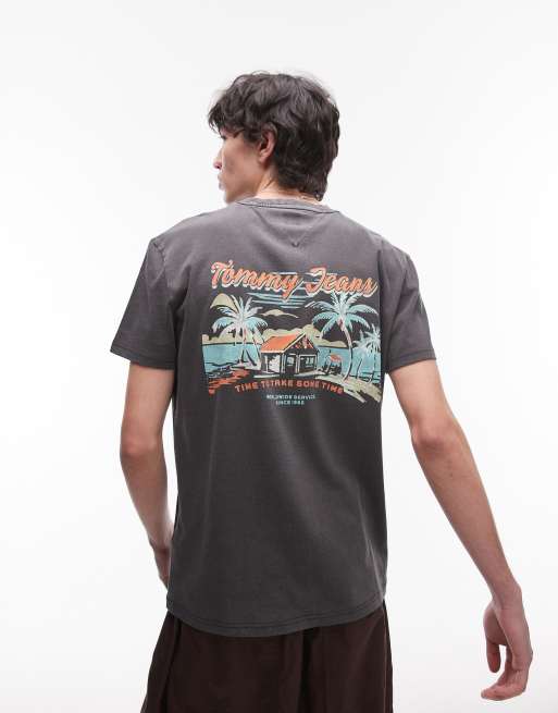 Tommy Jeans - T-shirt unisex nera con stampa tropicale sul retro, 3 di 4