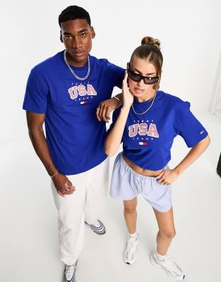 Tommy Jeans Unisex USA graphic logo t-shirt in blue - ASOS Price Checker
