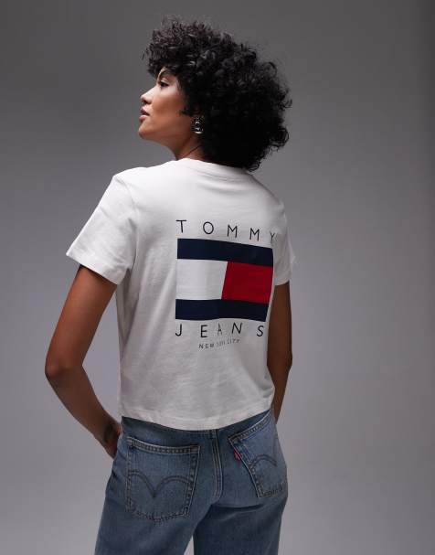 Tommy Jeans flag logo backprint t-shirt in off white