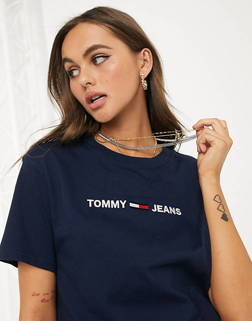 Tommy Jeans t-shirt with flag logo in navy | ASOS