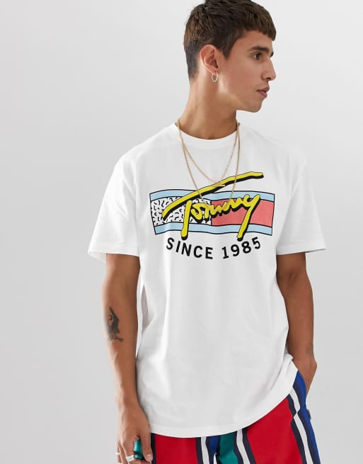 Tommy Jeans t shirt with neon retro signature chest print in white