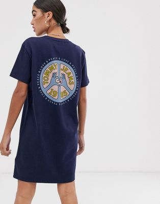 Tommy Jeans - T-shirtjurk met vredesteken-Marineblauw