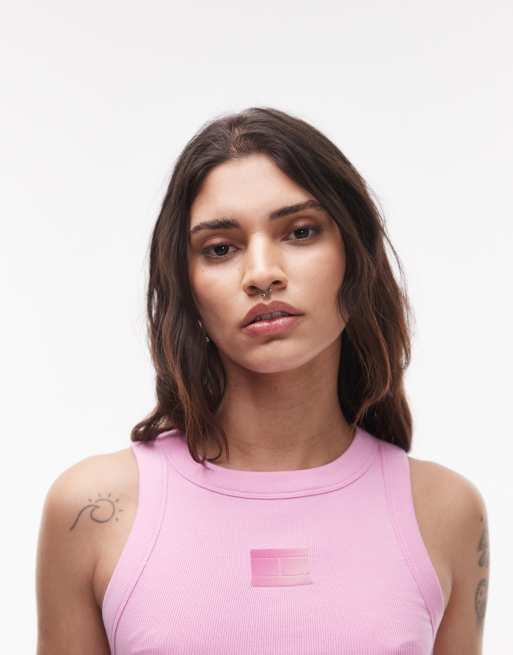Tommy Jeans - Tanktop met vlag met kleurverloop in roze, 4 van 4