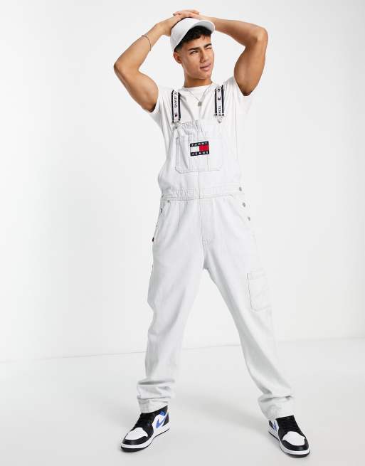 Tommy Jeans - Tapered denim-overalls i afbleget vask