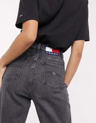 washed black mom tapered jeans