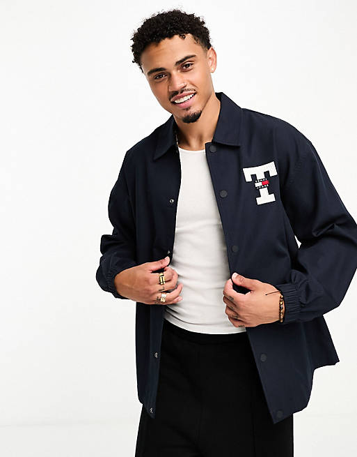 Tommy Jeans technical striped overshirt in blue | ASOS