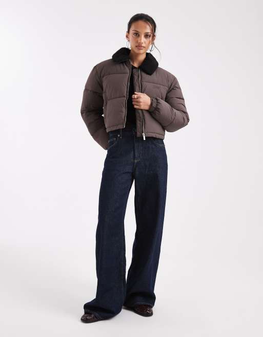 Tommy Jeans teddy collar puffer jacket in brown , 2 of 4