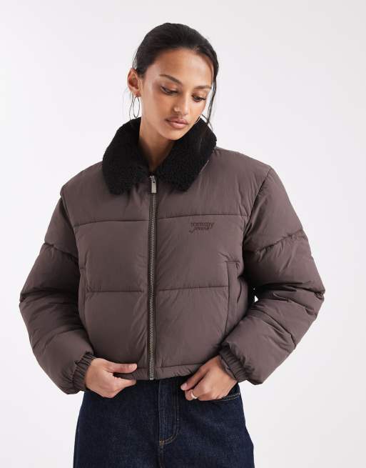 Tommy Jeans teddy collar puffer jacket in brown , 4 of 4