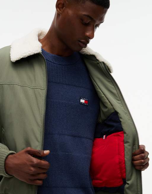 Tommy Jeans Teddy collar relaxed aviator jacket in rocky mountain, 3 of 7