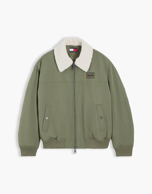 Tommy Jeans Teddy collar relaxed aviator jacket in rocky mountain, 6 of 7